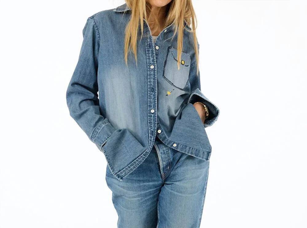 NEW KERRI ROSENTHAL women's mia studio shirt in blue
